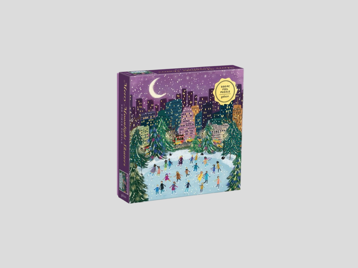 Merry Moonlight Skaters 500 Piece Foil Puzzle by Galison; 9780735366725