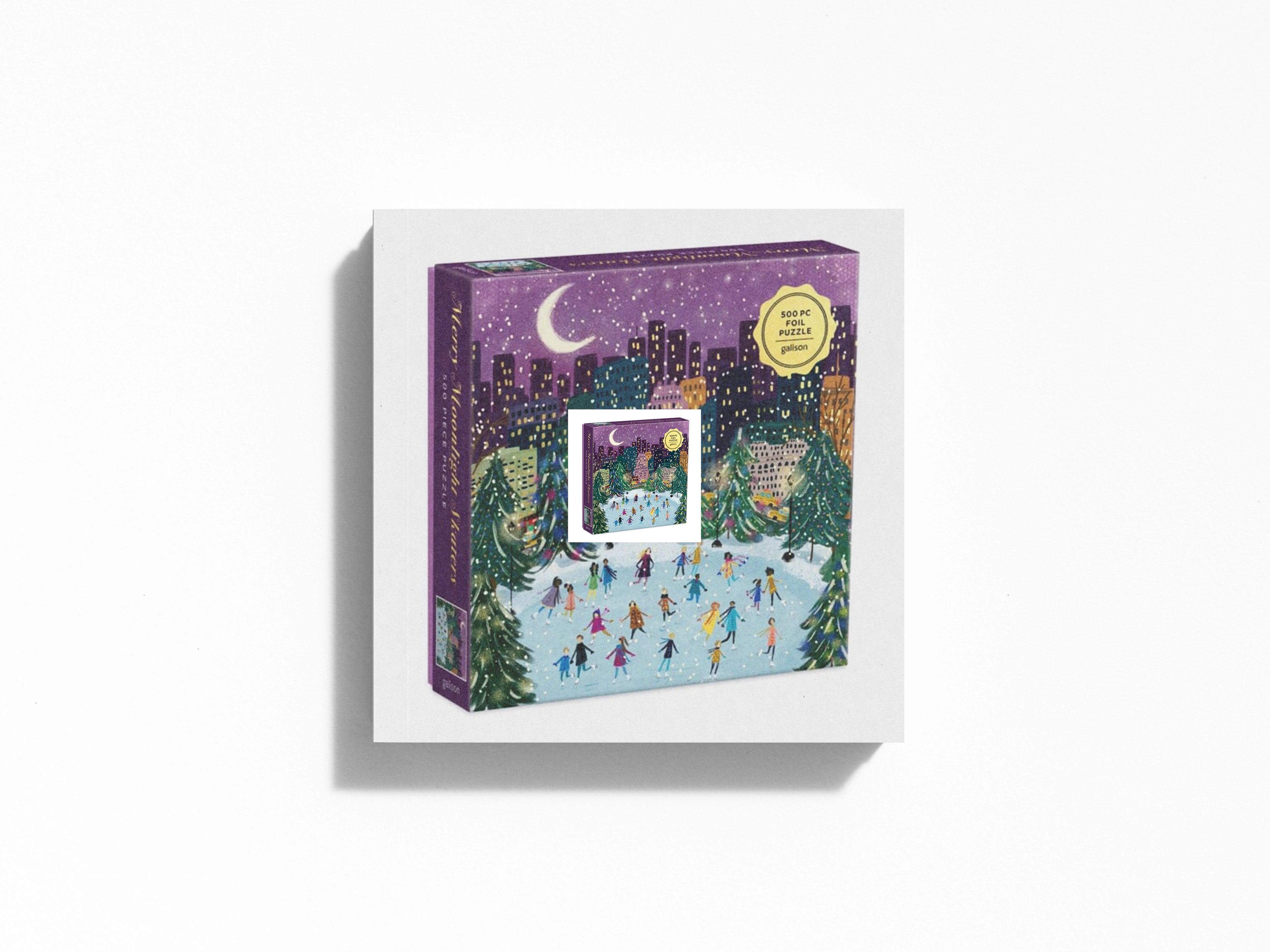 Merry Moonlight Skaters 500 Piece Foil Puzzle