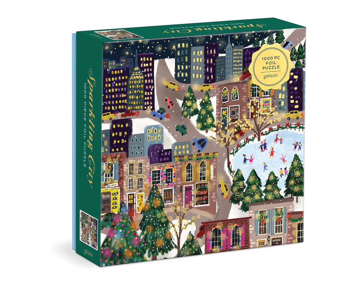 Joy Laforme Sparkling City 1000 Piece Foil Puzzle In a Square Box by Galison; 9780735376410